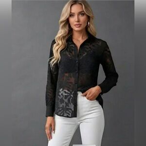 Black Sheer Button up Blouse